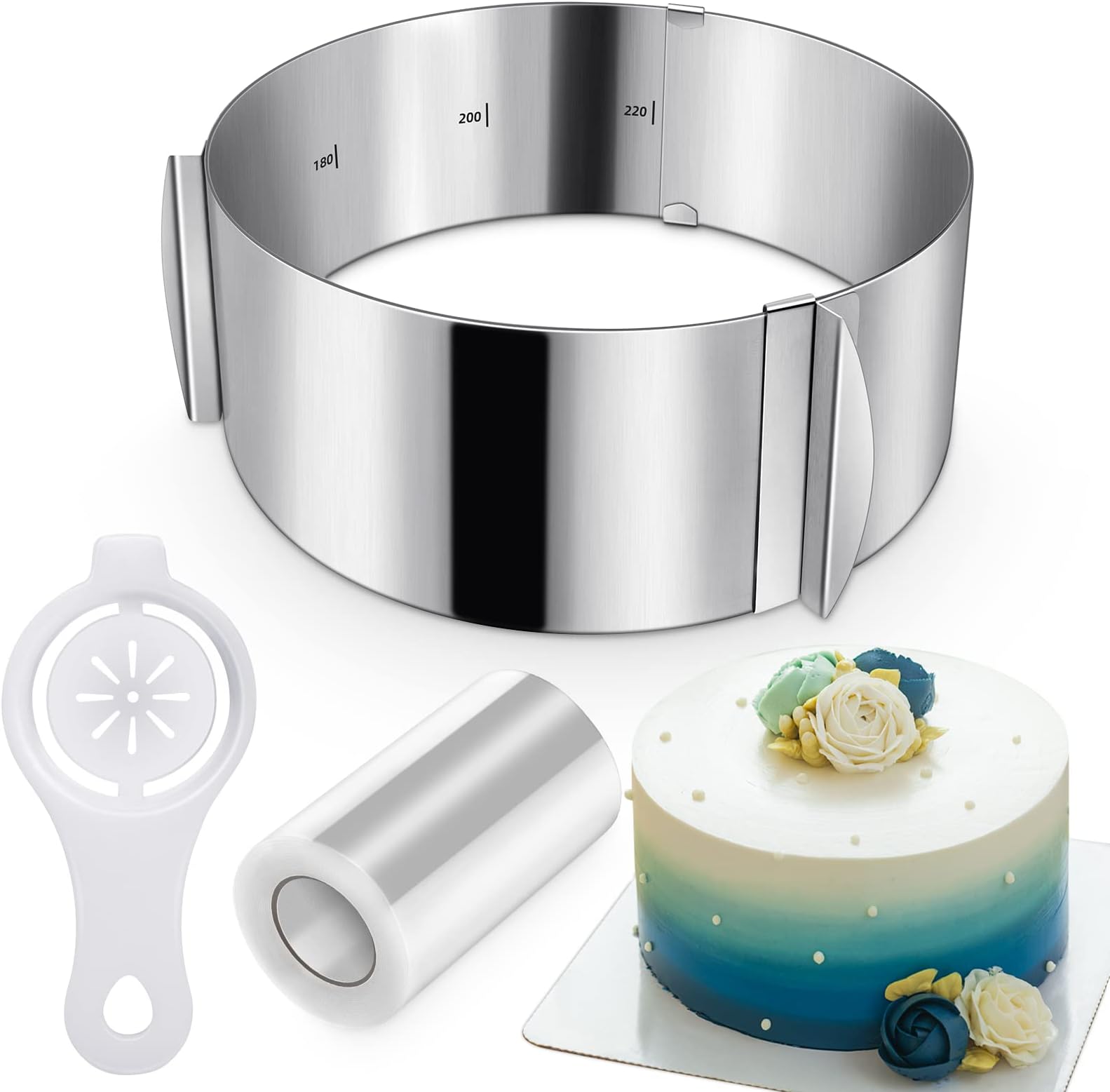 Cercle à Pâtisserie Réglable 16-30 Cm - Moule Gâteau Rond Extensible Hauteur 8,5 Cm En Acier Inoxydable Avec Échelle