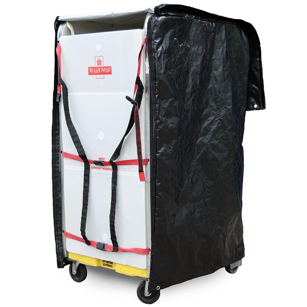 York Trolley Cover - Waterproof - Industrial Grade Reusable Roll Cage Cover for Yorks - Opening Flap and Brake Access - Laminated Fabric - 1 Pack Black