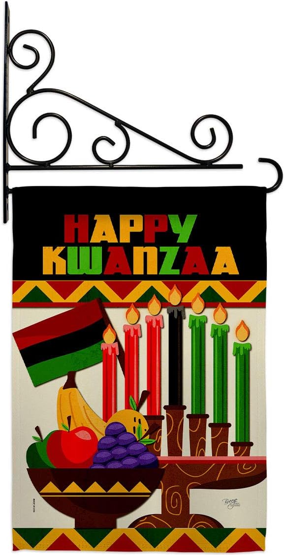 Happy Kwanzaa African Garden Flag Set Wall Holder Black History Kinara Candles Celebrates Americans Heritage Small Decorative Gift Yard House Banner Made In USA 13 X 18.5