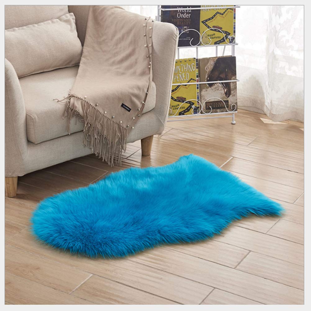 Qikegooods Dark Blue Sofa Rug Floor Faux Fur Soft Fluffy Faux Sheepskin Shaggy Carpet Mats For Living Room Bedroom Sofa Chair