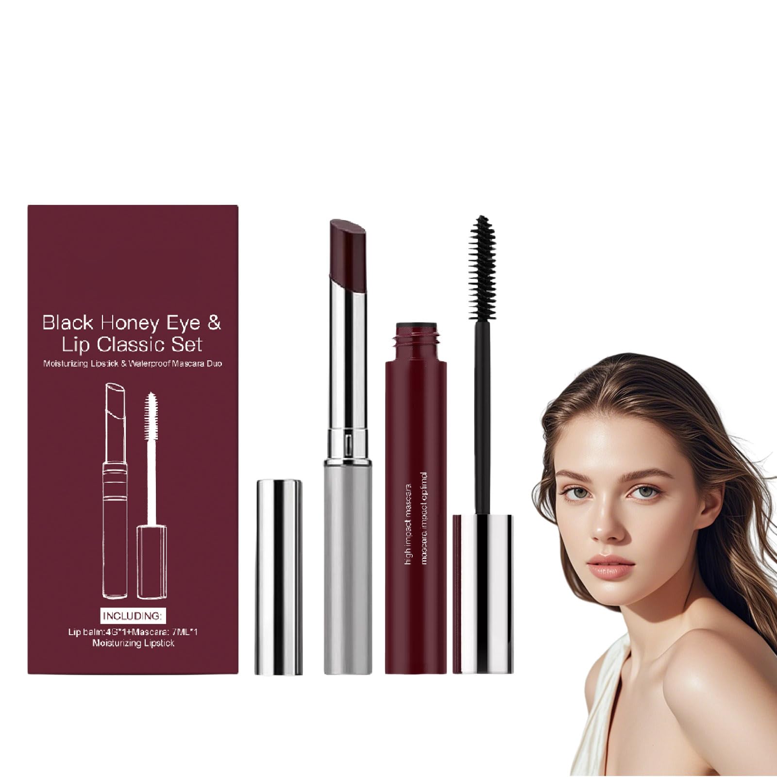 Black Honey Eye & Lip Classic Set, Hydrating Lipstick & Waterproof Mascara, Natural Hydrating Honey Lip Oil Balm & Mascara Set, Moisturising Lips Care for Dry-Lips (1 Set)