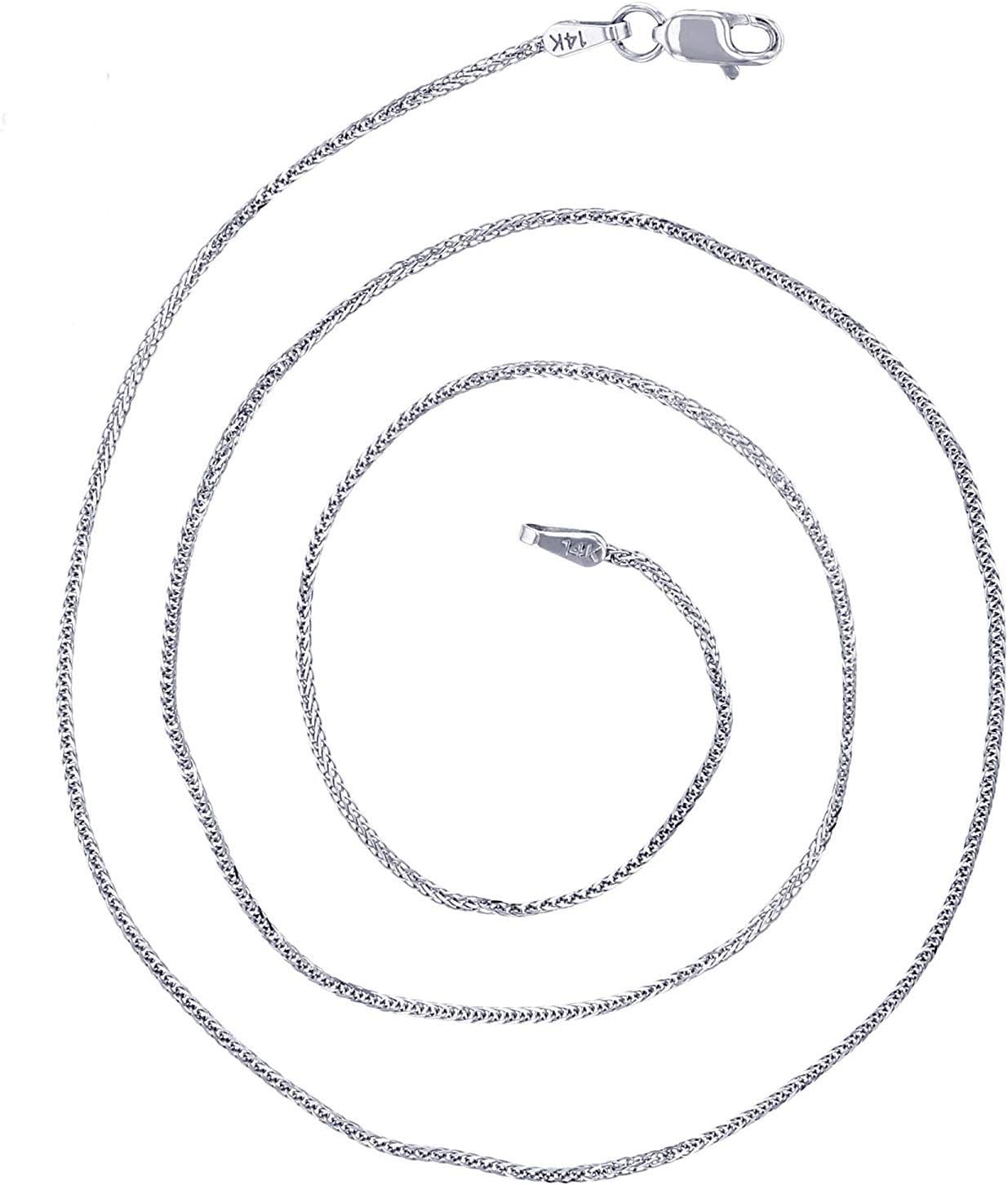 DECADENCE Solid 14K Yellow or White Gold Diamond Cut Italian Spiga Chain Necklace - Real Gold Braided Square Wheat Chain with Lobster Claw Clasp