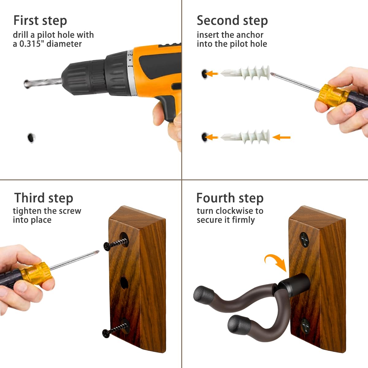 MUSO Colgador de pared para guitarra, colgador de madera natural, gancho de soporte para guitarra, se adapta a guitarra acústica, clásica, bajo eléctrico, violonchelo, violín, banjo, mandolina, cebra