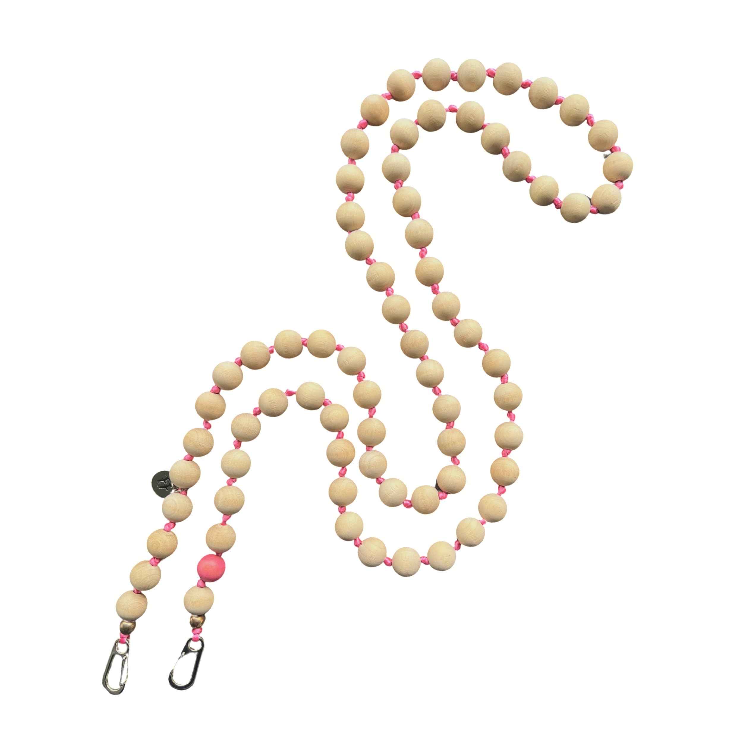 Handykette Lang Holzperlen Natur-pink I ø15 mm I Länge ca. 138 cm I H0091