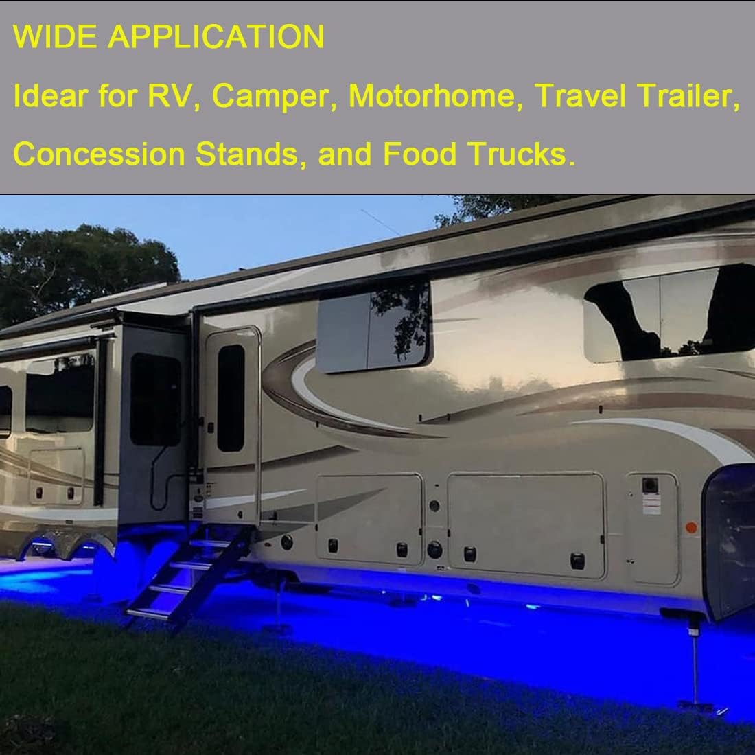 Dobertry Rv Underglow Led Light Kit, Underbody Accent Lighting for Camper Motorhome Travel Trailer Concession Stands Food Trucks, Rv Led Light Strip, Rv Awning Lighs, 5m(16.4ft), Dc 12v, Blue : Automotive