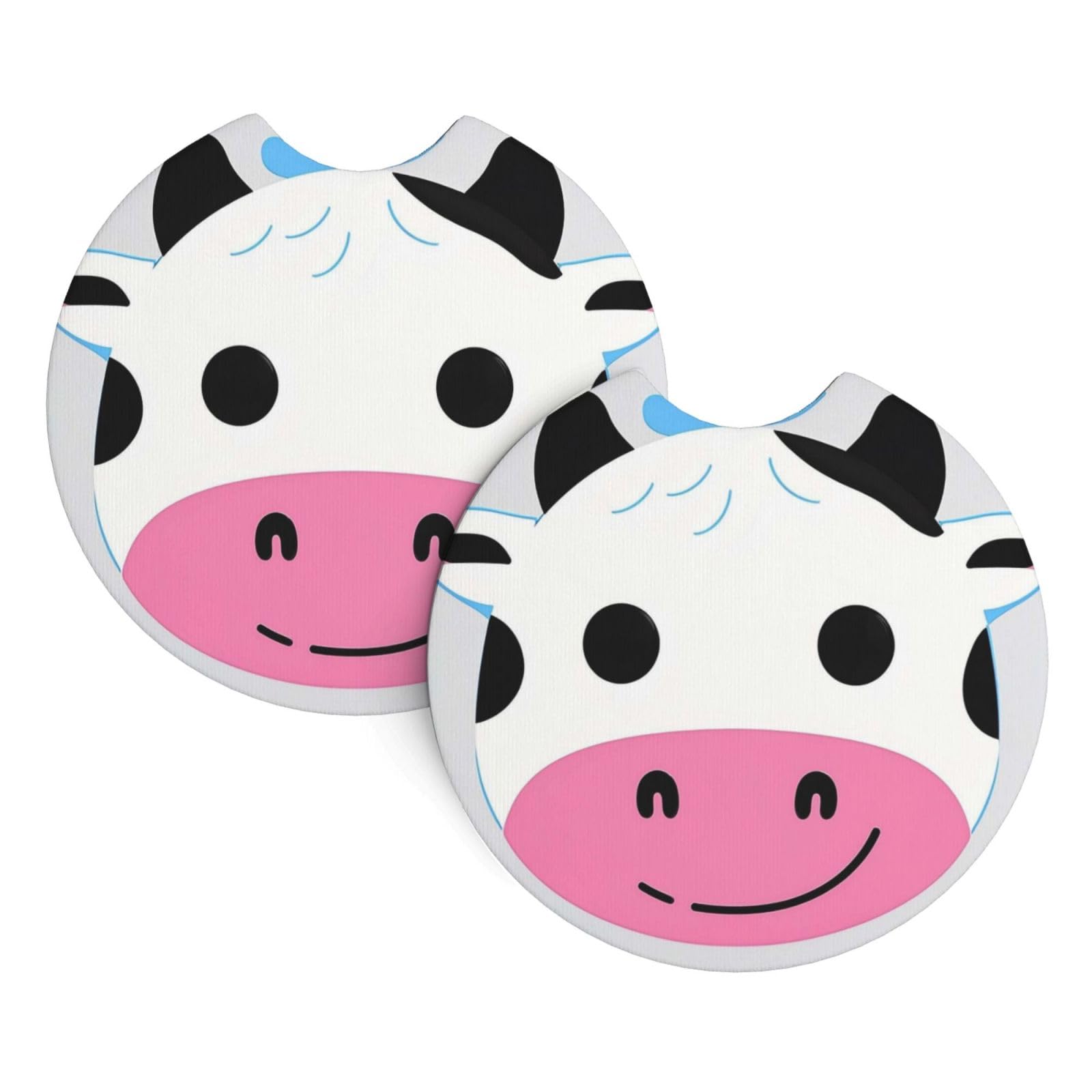 2 Pack Car Coaster for Cup Holders Funny Cow Car Cup Coaster 2.7" Neoprene Non-Slip Automotive Cup Mat Universal Auto Car Interior Accessories for Women Men Cup Pad