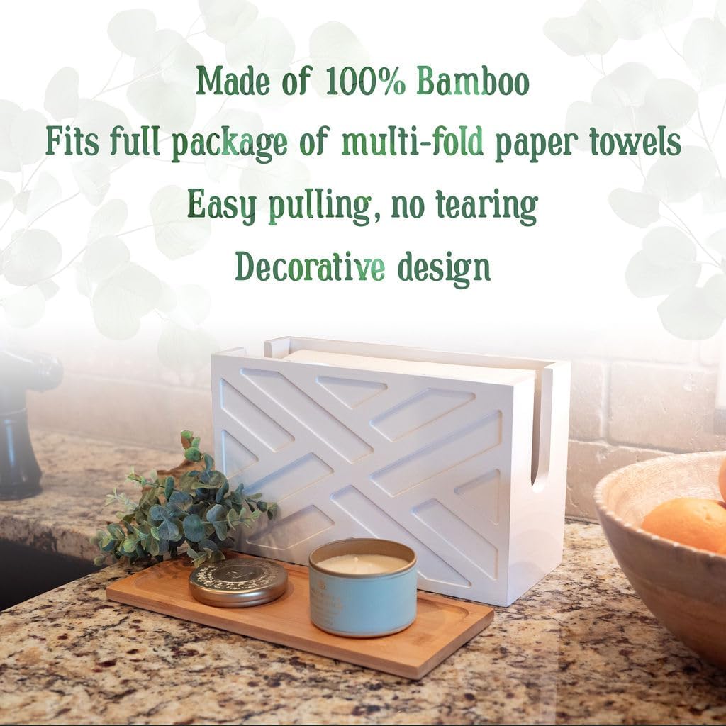 Paper Towel Dispenser Countertop & Wall Mount, Bamboo Decorative Paper Towel Holder Wall Mount, Multifold, Trifold, C Fold, Z Fold Napkin Dispenser for Home, Guest Bathroom Decor, Vanity Decor
