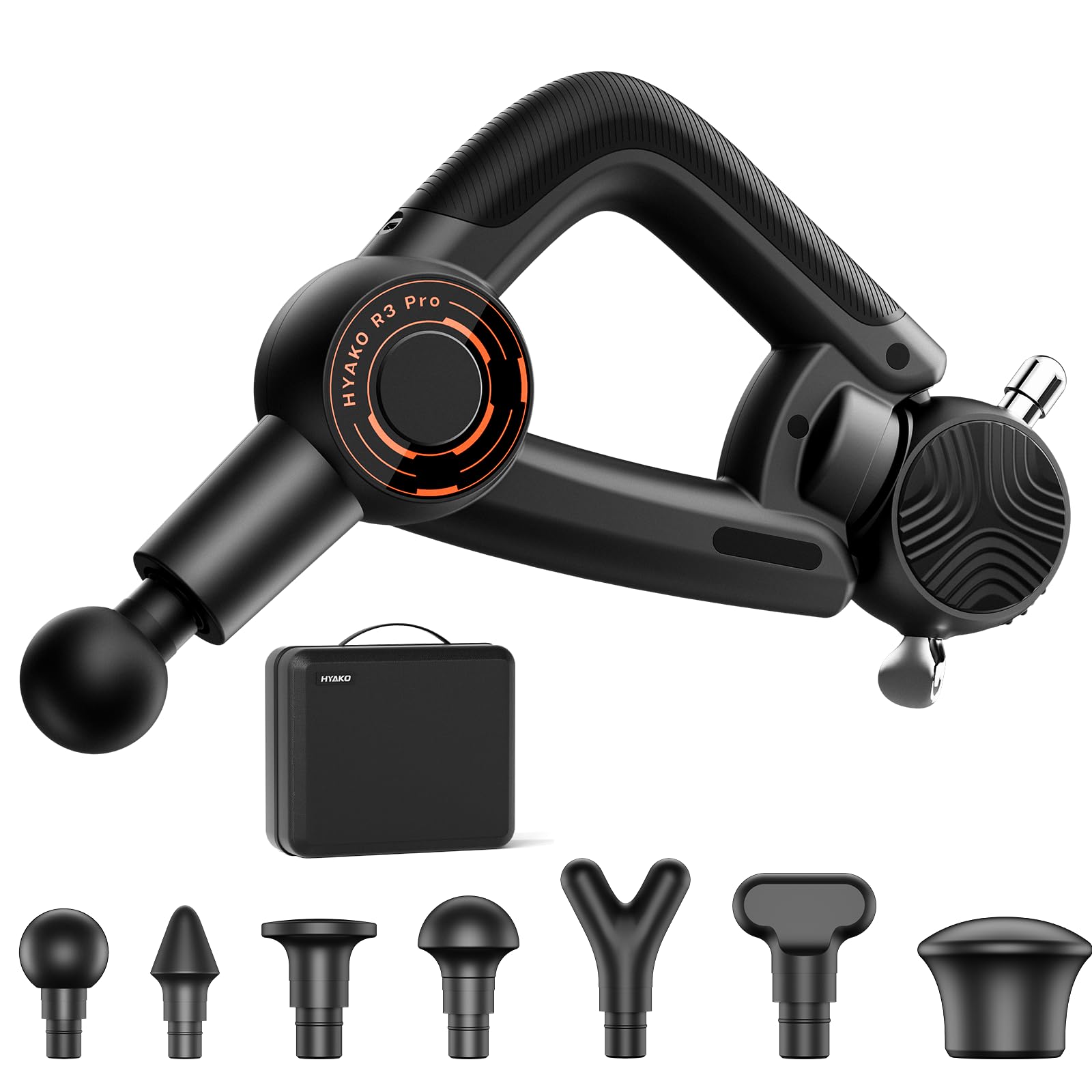 HYAKO R3 Pro - Pistola de masaje 3 en 1 de 16 mm de amplitud + terapia de vibración de alta frecuencia - Pistola de masaje muscular de tejido profundo, alivia el dolor musculoesquelético de todo el