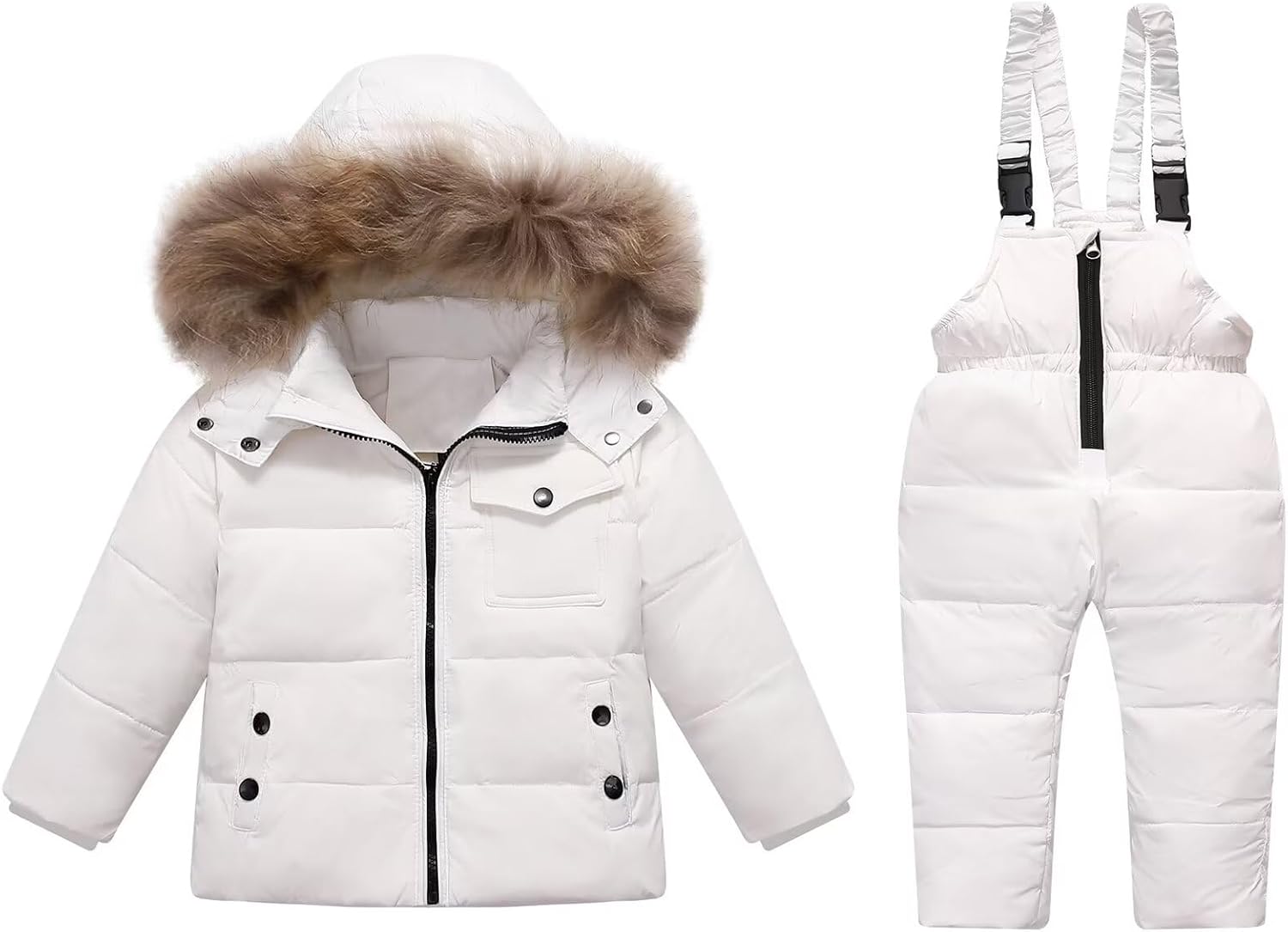 Baby Snowsuit Toddler Winter Hooded Artificial Fur Down Boys Girls Jacket Coat and Ski Bib Pants Warm Fashion Outwear