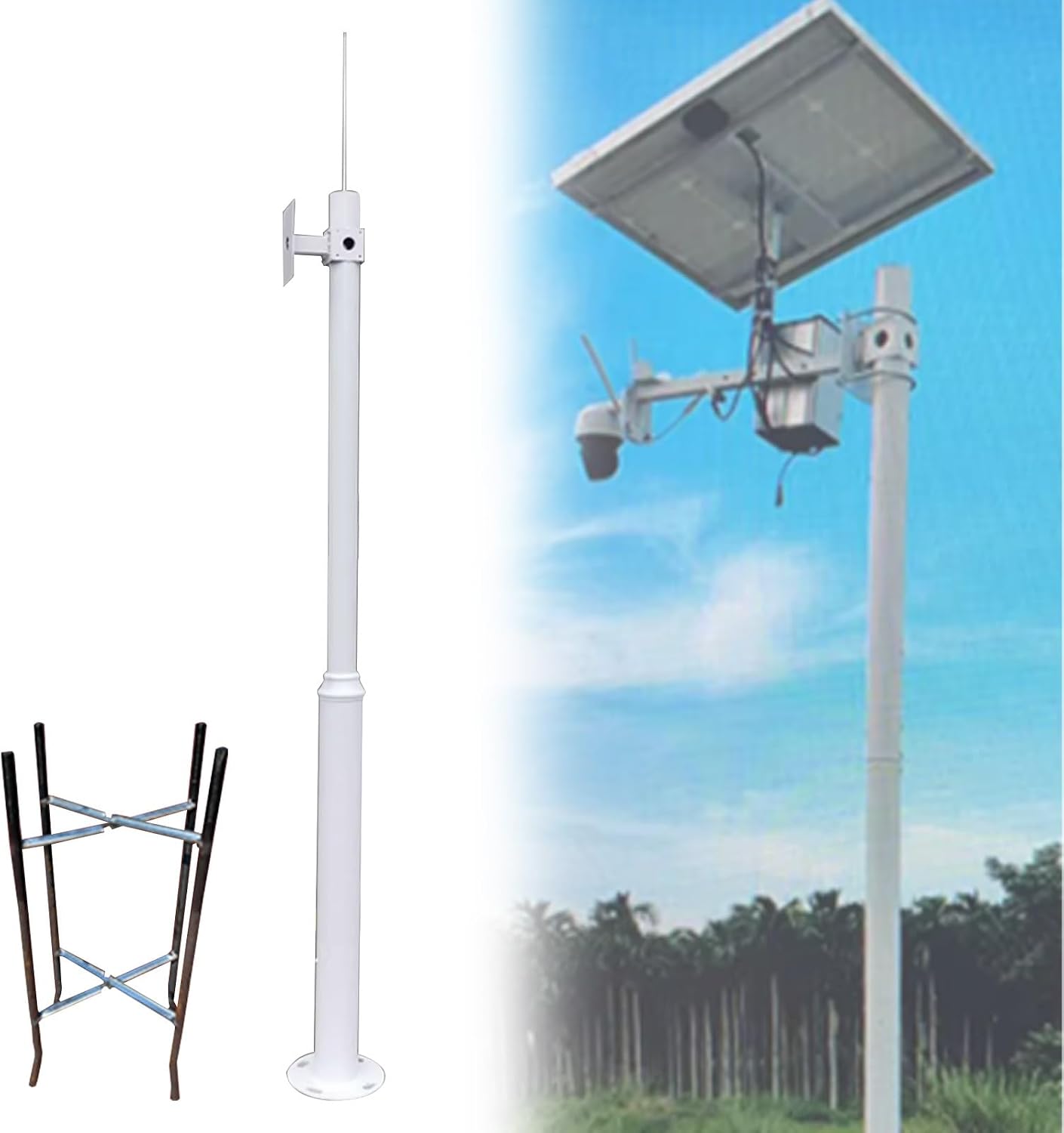 2 4 5 6 M Tall Security Camera Pole Outdoor, Universal Surveillance Camera Post Stand with Ground Cage, Backyard Walkway Intersections Commercial Home Use(2 Sections 6.6ft/2m)
