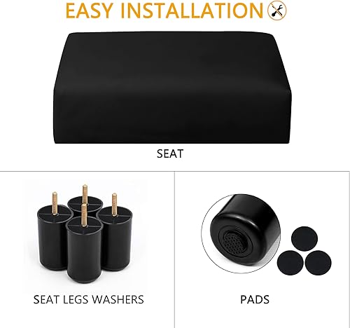 Miniatura 25 de Adeco Reposapiés pequeño/Reposapiés-Arte geométrico - Reposapiés otomano cuboide y cilindro, marrón café Piel sintética negra de poliuretano,Marrón