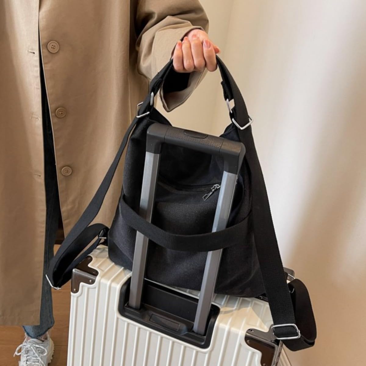 IAMUHI Canvas Shoulder Bag Convertible Backpack Casual Crossbody Bag Tote Purse for Daily/Travel/Work