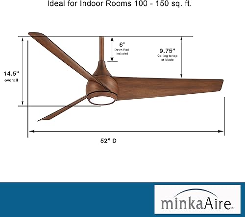 Miniatura 3 de MINKA-AIRE F678L-DK Twist Ventilador de techo de 52 pulgadas con luces LED y control remoto, Koa envejecido, con control de pared adicional
