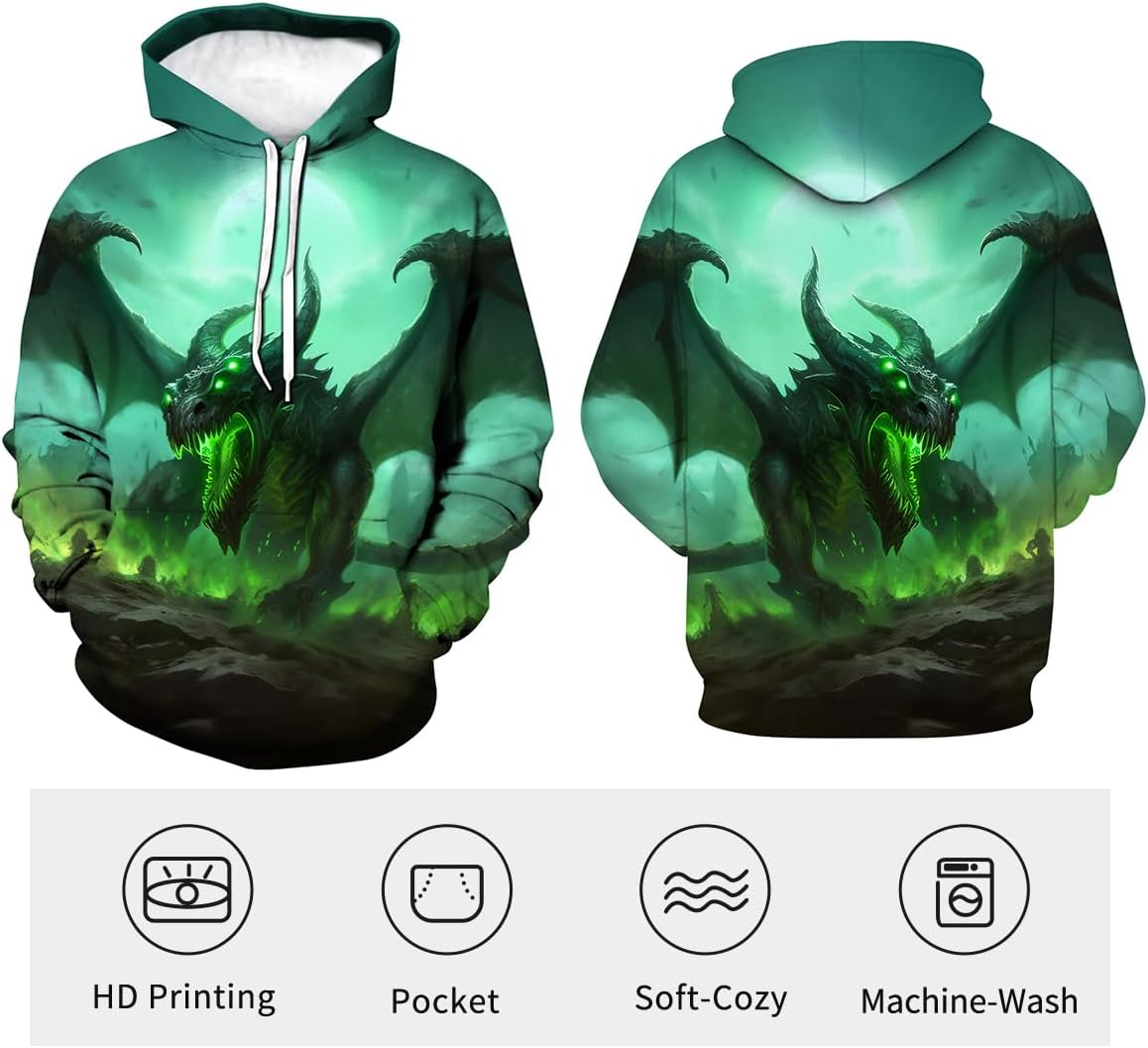LAOLIUSN Men's Dragon Hoodie - Fantasy Theme, Animal Graphic Sweatshirt - Image 3