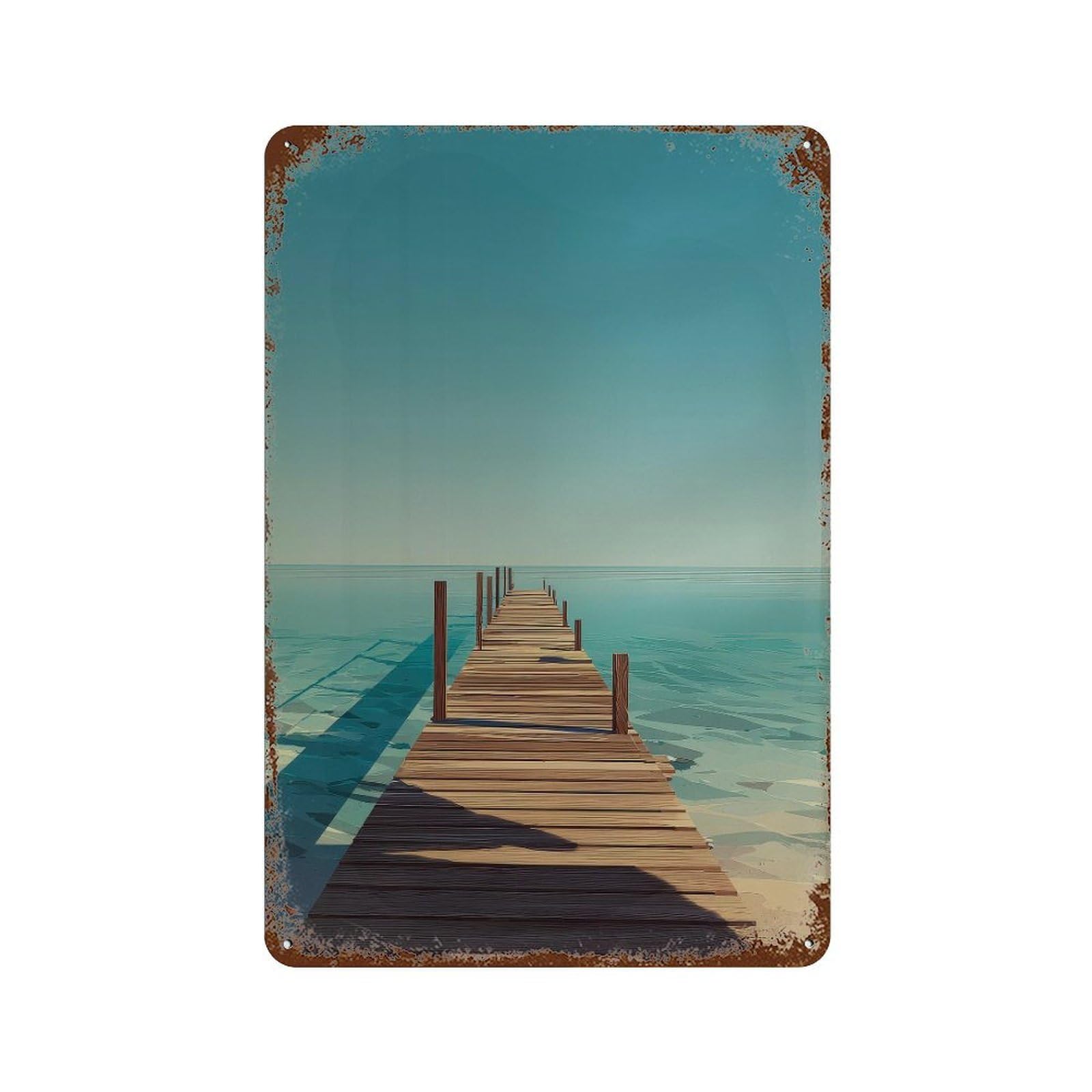 xiaoxiaoshen Pier At Calm Ocean. Minimalist Coastal Wall Decor Art Metal Tin Poster Modern Home Decor Art Home Bar Shop Decorations Vintage Sign 30x20cm