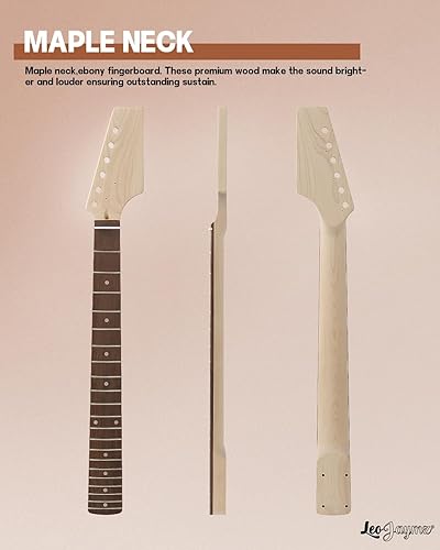 Vista 124 de Leo Jaymz - Juego para armar tú mismo tu guitarra eléctrica, cuerpo de caoba, mástil de arce, diapasón de ébano, incluye todos los componentes (BC)