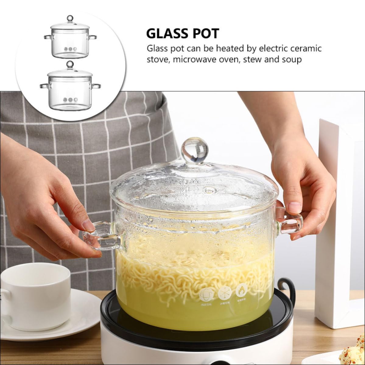 2 Pièces Marmite à Soupe en Verre 1500ml à Double Oreilles