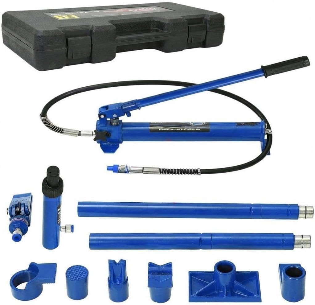 12 Ton Porta Power Kit, Porta Power Hydraulic Kit with 4.6 FT Oil Hose, Auto Body Frame Repair Tool with Lift Ram, Pump & Storage Case for Car, Garage