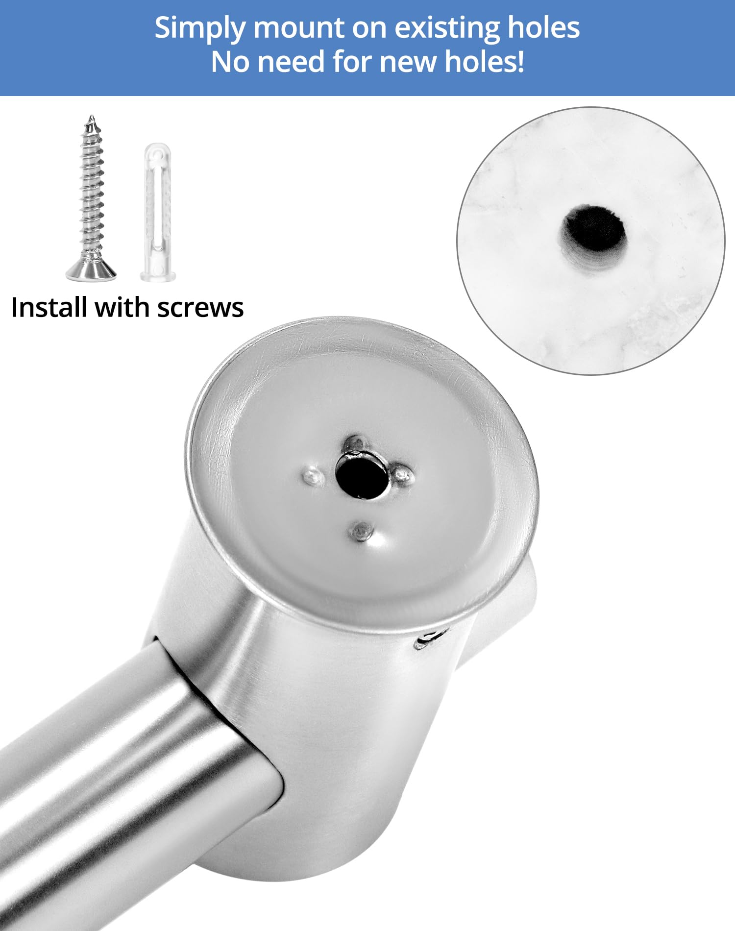 QWORK® 80 cm Barre de Douche avec Support Pommeau de Douche - Acier Inoxydable SUS 304 - Finition Brossée - Trous de Fixation Réglables
