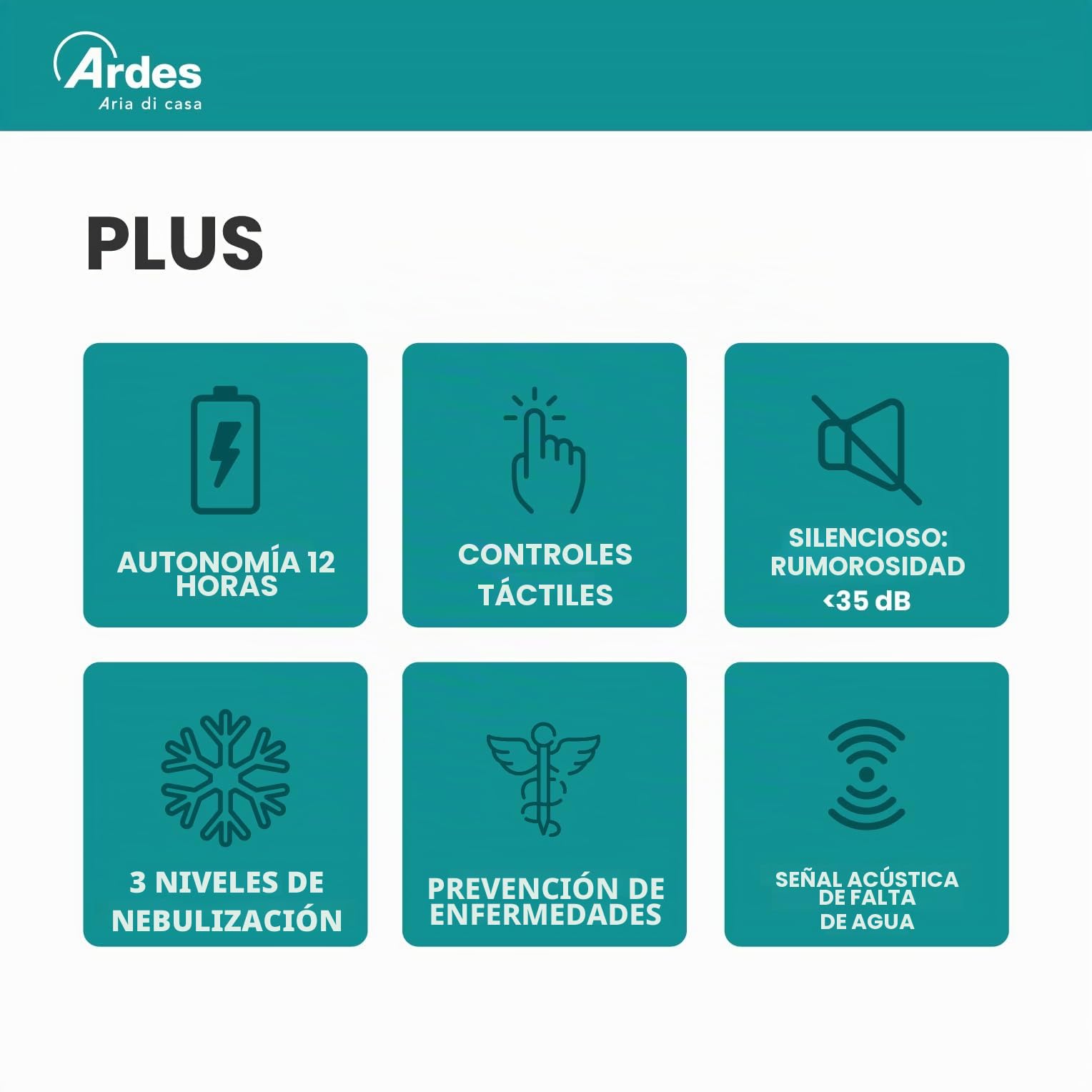 ARDES AR8U10 Humidificador de Ultrasonido NEBULO 30W, Humidificador Profesional Ambientes Casa Oficina Capacidad 4 Litros, 3 Niveles de Vapor con Gran Mando Táctil, Silencioso y Elegante, Blanco