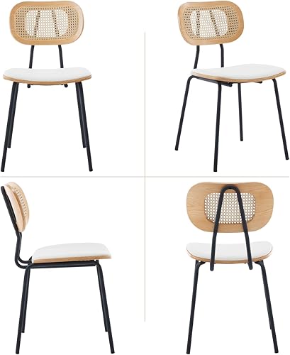 Miniatura 3 de Ya-Home Mid-Century - Juego de 2 sillas de comedor de piel sintética con respaldo de ratán, patas de metal, sillas de invitados sin brazos, sillas