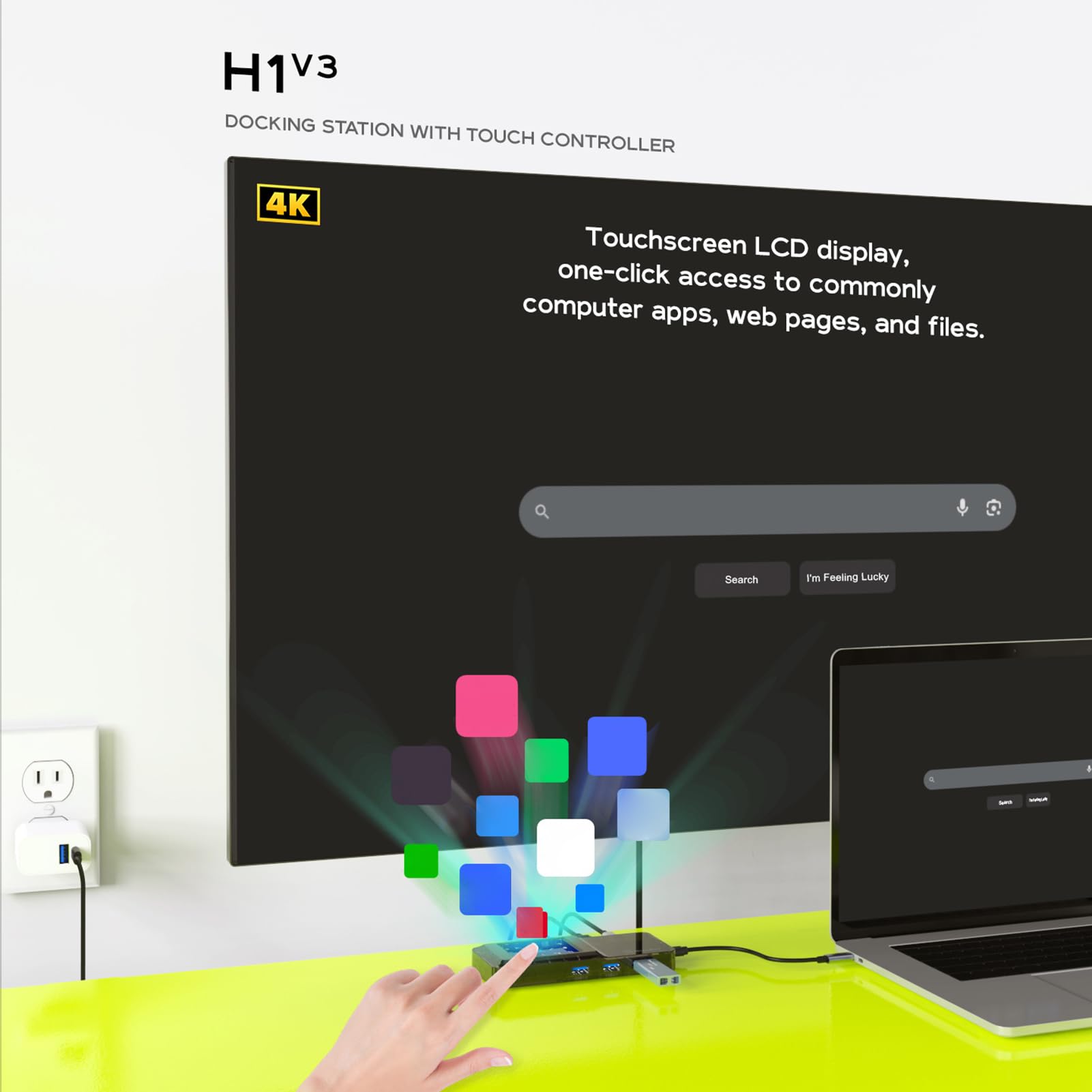 Jectse Adapter USB C Hub Multiport, Ekran Dotykowy LCD z 8 Interfejsami PD HDTV RJ45, Karta Pamięci TF USB3 0, do Laptopa, Szybkie ładowanie 100 W, rozdzielczość 3840 X 2160