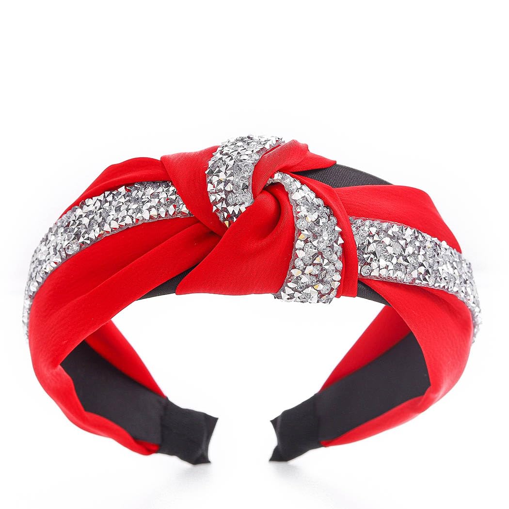 Headband Knot Red with Clear Rhinestones Amazon.com : Atoden Red Wide Top Knot Headband with Pearl  main image 2