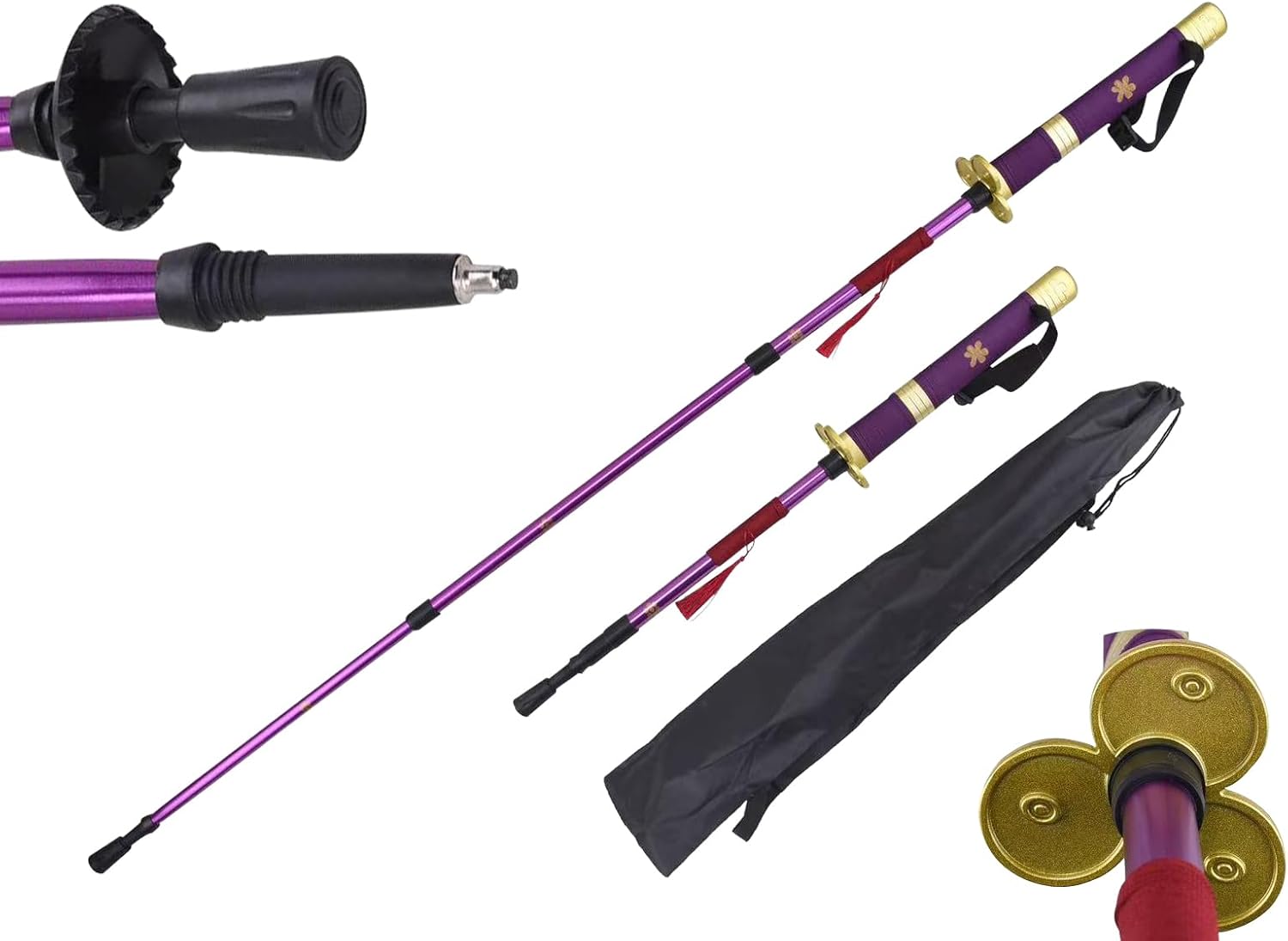 Hiking Stick with Samurai-Style Handle, Adjustable 26-54 Inches, Aluminum Construction, Fantasy Anime Style, Great for Gifts, Outdoor, Camping, and Hiking.