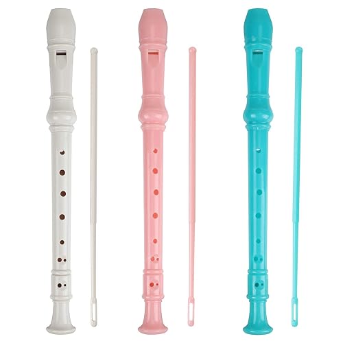 Soprano Recorder Descant Flauta Recorder 8 Hole ABS Clarinet German Style Treble flute C Key with Fingering Chart Instructions with Cleaning Rod Bag 3 pack