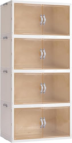 Miniatura 1 de AHEONLAR Contenedores de almacenamiento de plástico de 4 niveles con cajones, contenedores de almacenamiento plegables apilables con tapas,