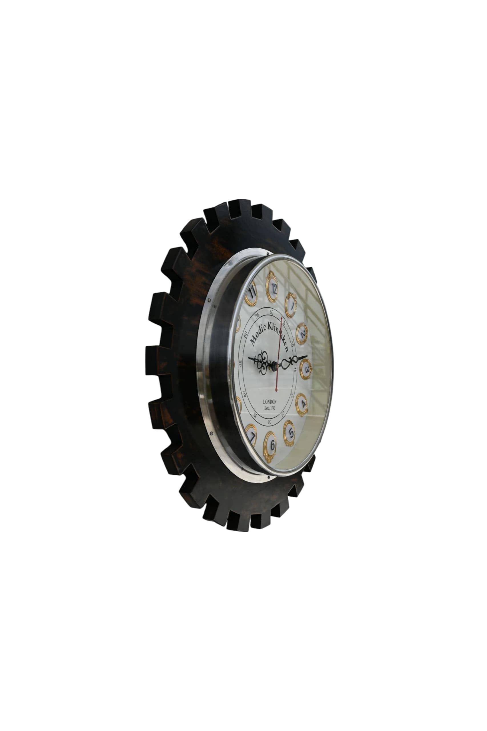 Antique MART..20-Inch Vintage Gear Wall Clock, Wooden Frame, Silent Quartz Movement, Decorative Timepiece (20" Inch) 1
