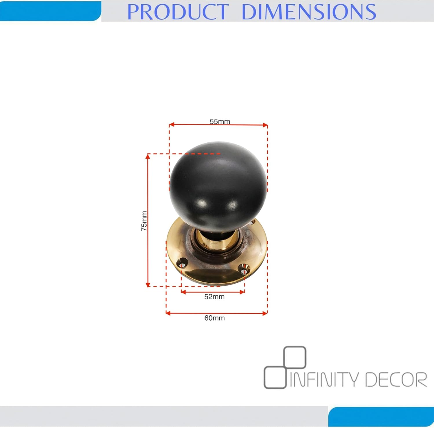 Infinity Decor Pure Ebony Wood Door Knobs/Victorian Style Solid Natural Ebony Bun Mortice Door Knob Set Aged Brass