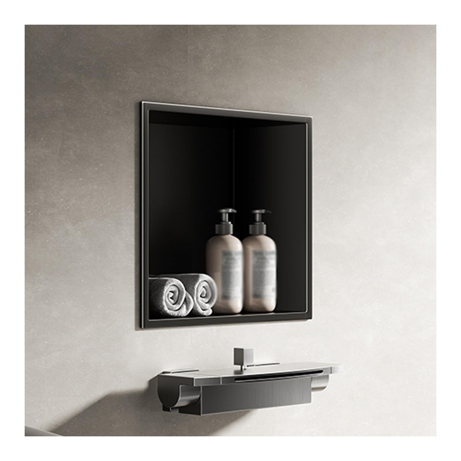 AYCDL Stainless Steel Shower Wall with LED Light Waterproof Rectangular Bathroom nizer Grey 320x320x125mm - Perfect for Modern Spaces,Nero-320x320x125mm