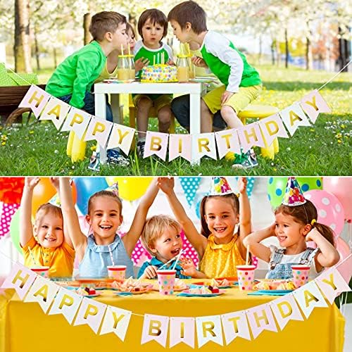 Happy Birthday Banner Pastel Birthday Party Garland Gold Letters Birthday Bunting Paper Party Supply for Baby Boys Girls Birthday Baby Shower Christening Living Room Home Garden Party Decoration