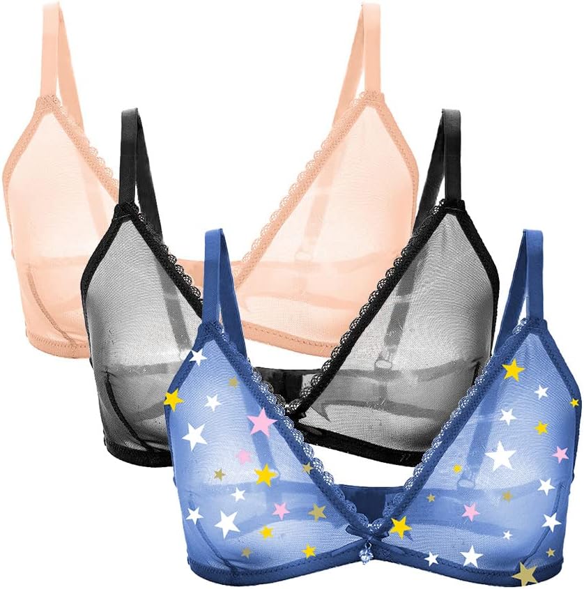 Women Sheer Mesh Transparent Unlined Bra Sexy Wireless Underwear