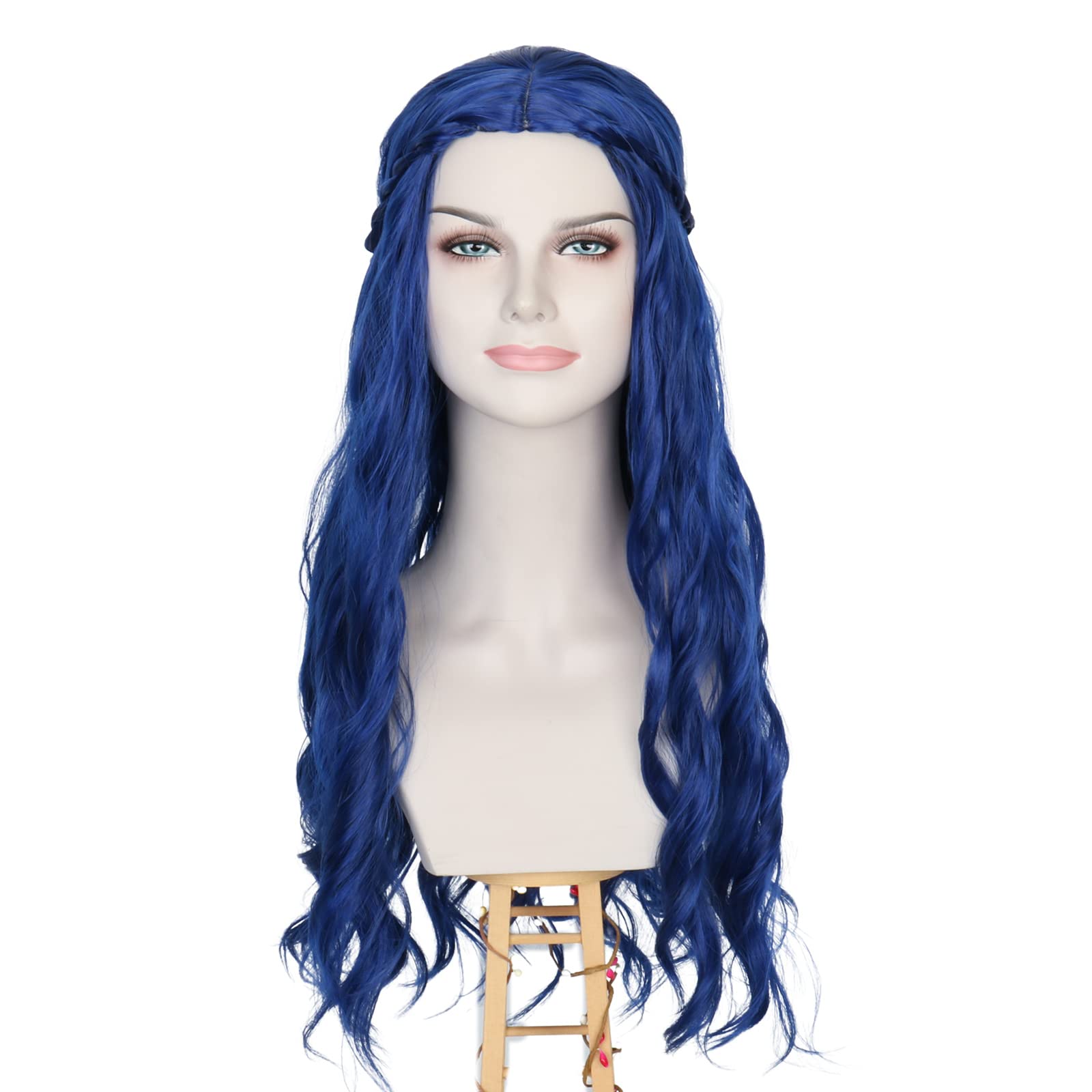 Missuhair Dark Blue Wig for Women 27.6Inch Long Wavy Middle Party Emily Mermaid Wig Halloween Cosplay Wig