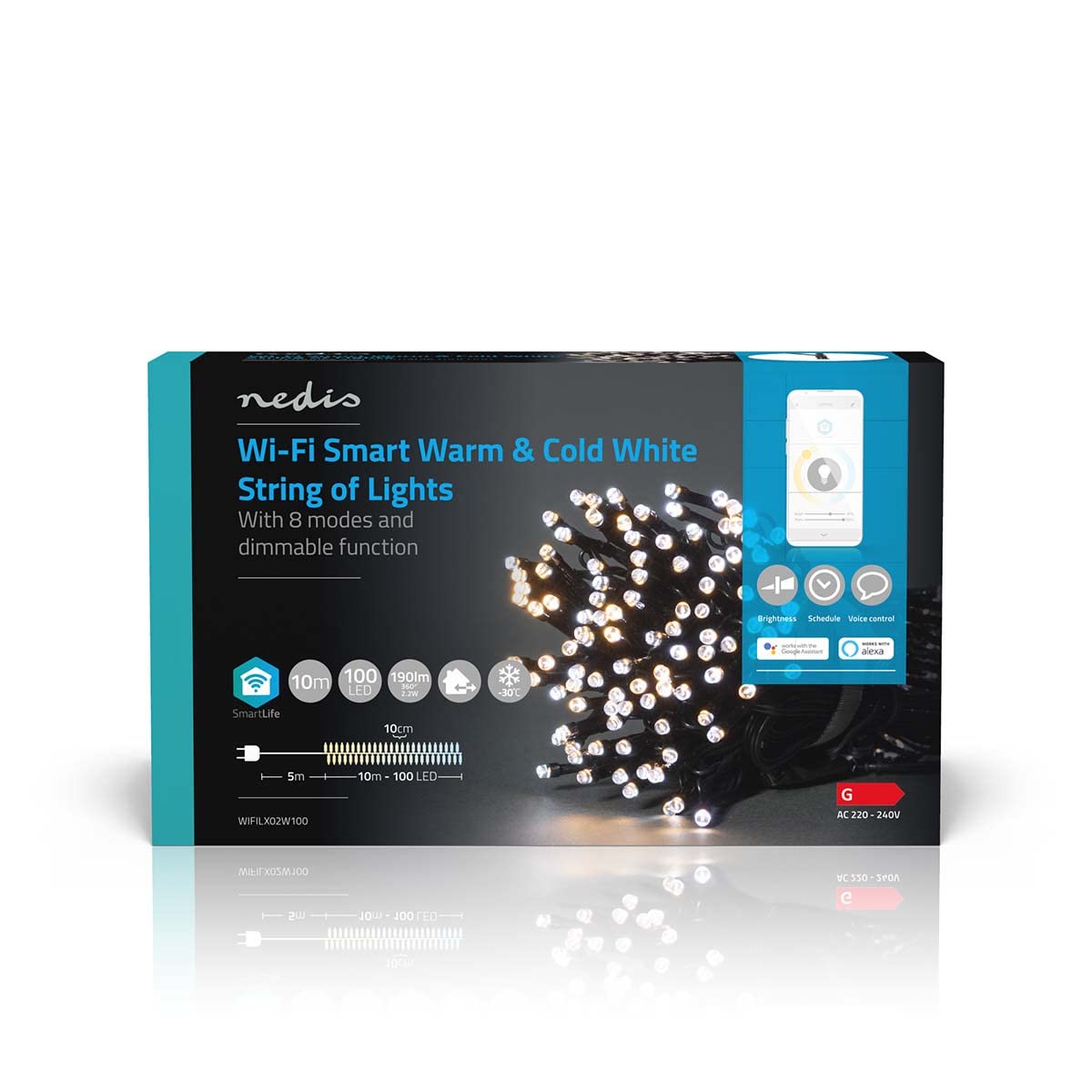 Nedis SmartLife Dekorative LED Wi-Fi Android™ / IOS, 10 m, Warm Bis Kühlen Weiß