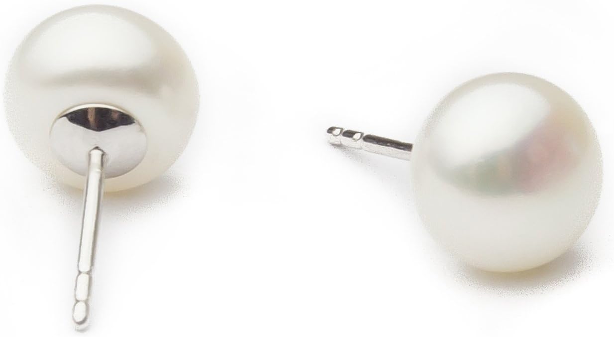 HinsonGayle Handpicked 7.5-8mm Button Shaped Freshwater Cultured Pearl Stud Earrings Sterling Silver
