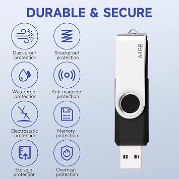 USB 64GB Memory Stick USB 3.0 Flash Drive 64GB Swivel Design Memory Sticks Fold Storage for PC, Tablet, Mac, MacBook Portable Pen Drive for Store 16,000 Songs/21,600 Photos/960 Minutes of Video