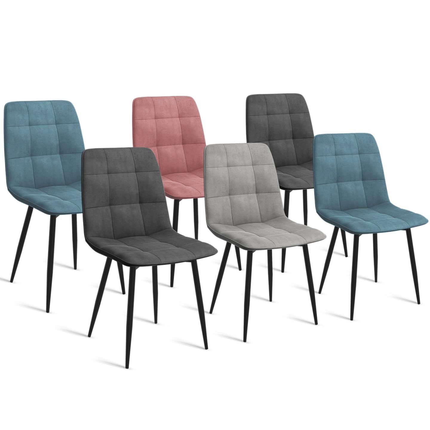 IDMarket - Juego de 6 sillas Mila de terciopelo Mix Color Pastel Azul x2, Gris Oscuro x2, Gris Claro, Rosa