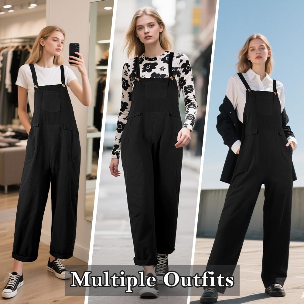 Jumpsuit da Donna, Salopette Tuta Jumpsuit con Tasca, Vestibilità Ampia Tuta in Cotone, Donne Casual Playsuit Pantaloni da Lavoro, Sciolto Pantaloni Pagliaccetto da Donna