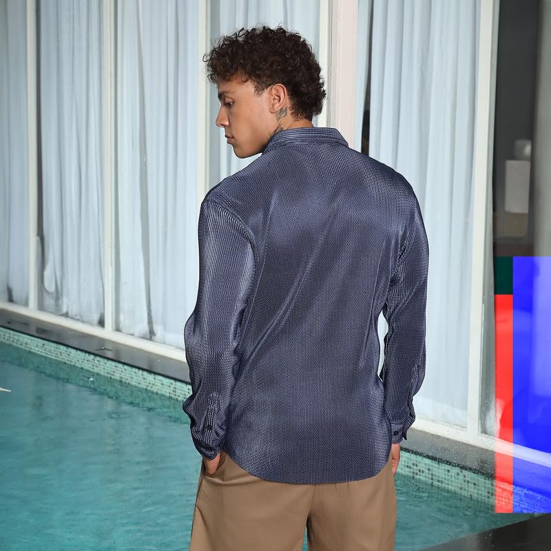 Image of CAHOOT Men's Hexagon-Lined Shirt | Casual Wear | Spread Collar | Long Sleeve | Button Closure | Shirt Crafted with Comfort Fit for Everyday Wear