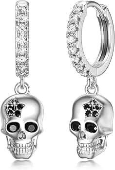 CHENGHONG Orecchini Gotici Teschio Di Corvo In Argento 925 Con Turchese – Gioielli Unisex In Confezione Regalo, 8x16 Mm