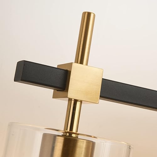 Miniatura 3 de SOLFART Lámparas de baño vintage de latón de 40.1 pulgadas, luces de pared para baño, espejo con pantalla de cristal, 5 luces