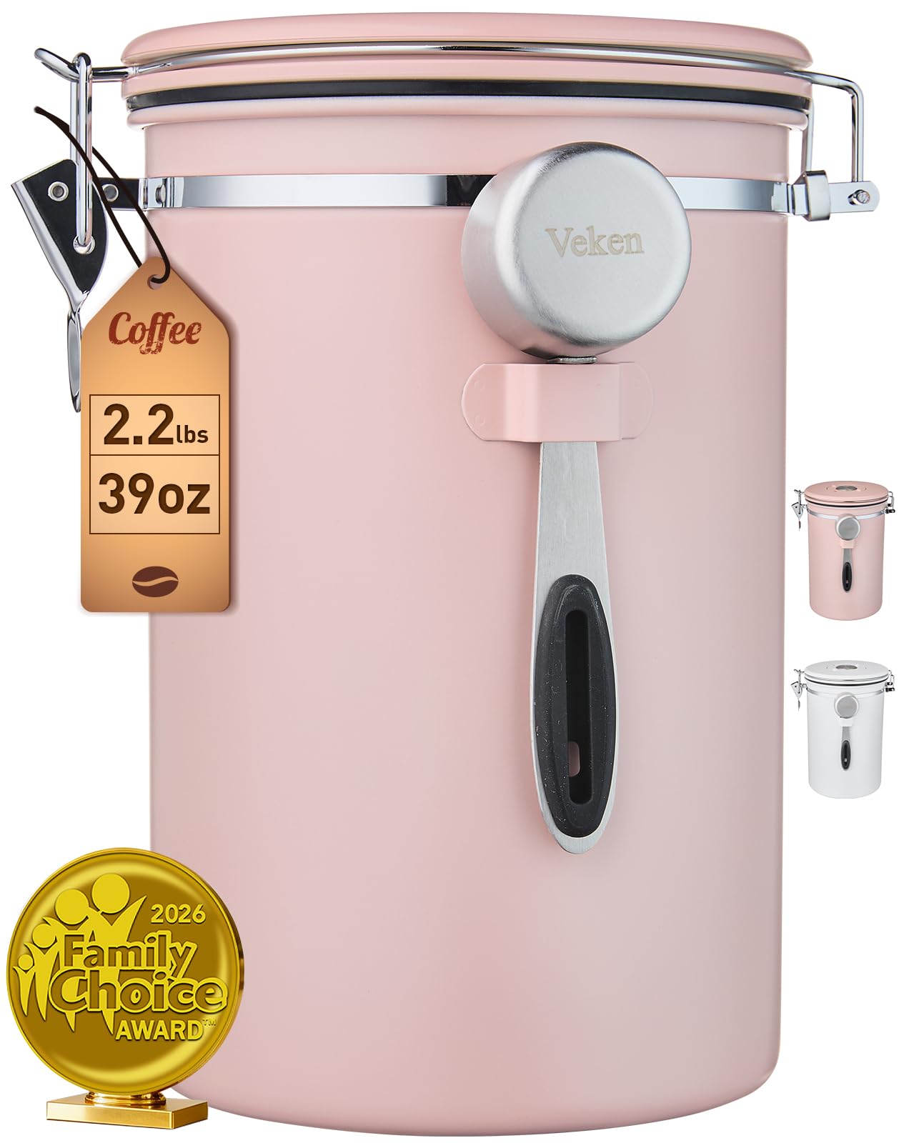 Veken Coffee Canister,39OZ, 2.2lbs,Large Airtight Stainless Steel Container