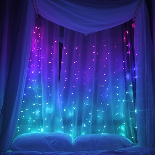 Miniatura 4 de Curtain Lights Pink Blue Purple Fairy Lights for Bedroom Wall Hanging for Teen Girls Unicorn Mermaid Under The Sea Ocean Nautical Beach Themed Room