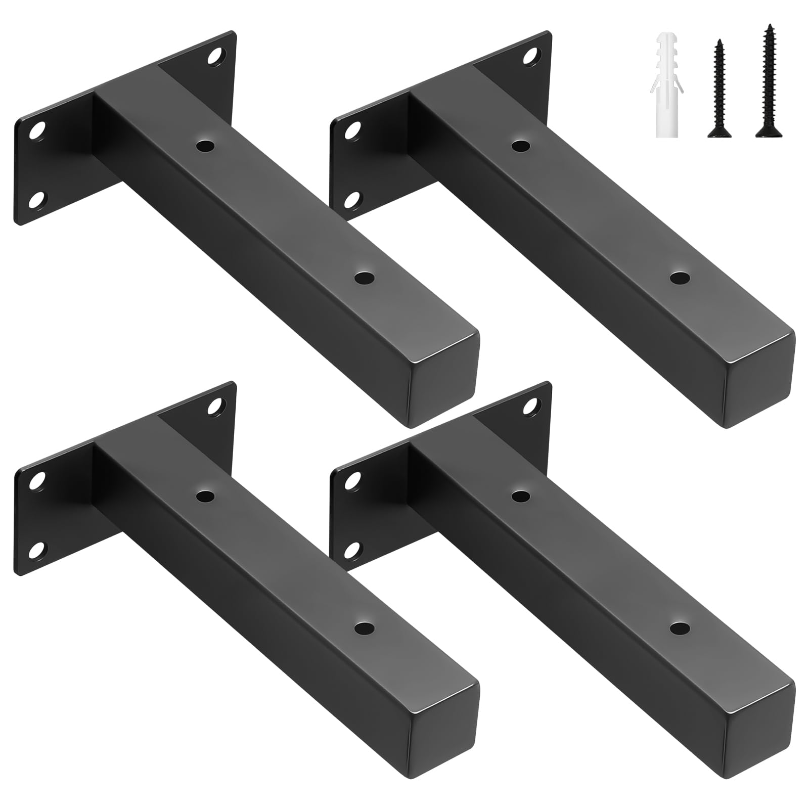 scicent 4 Pack Scaffold Board Shelf Brackets, 50KG Capacity, Hollow Design, Wall Brackets for Shelves (Black 15cm)
