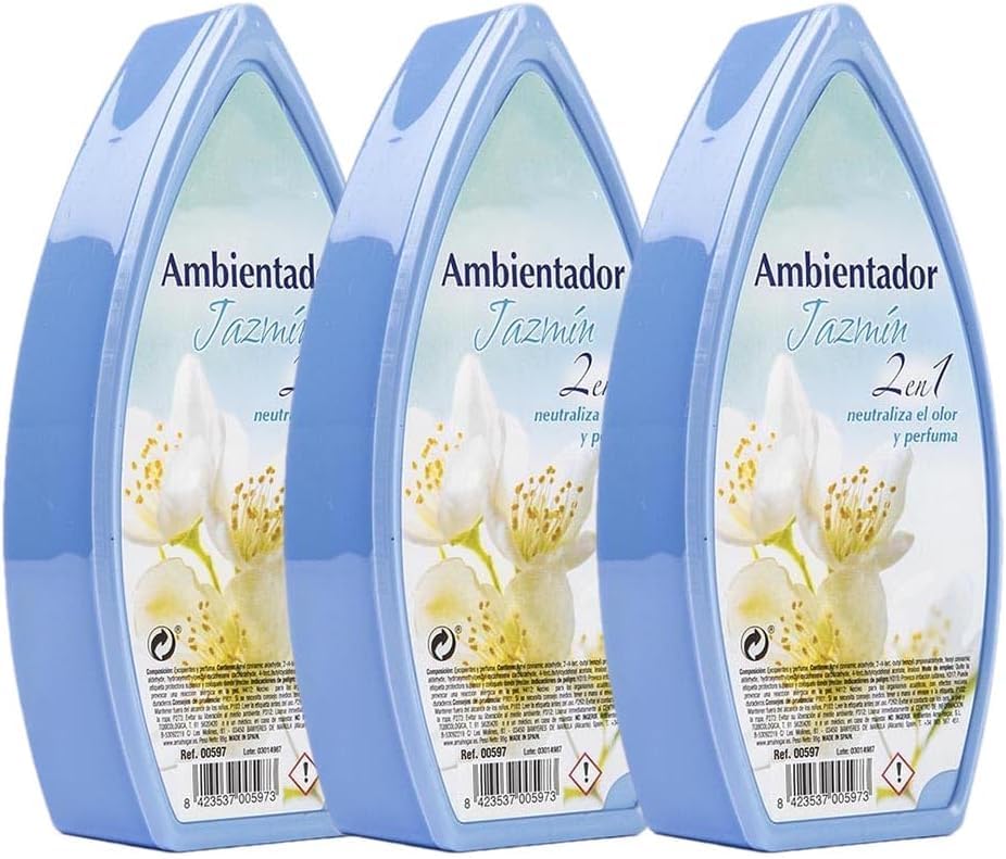 PCMOVILES Ambientador de Gel CLASSIC JAZMIN – Pack de 3 Unidades – Larga Duración – Frescor para Casa, Habitación, Armario y Coche – Aroma Repelente Natural