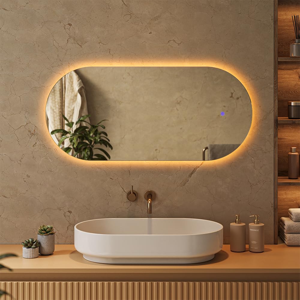 Vicco Espejo de baño, Blanco, 110 x 50 cm | con iluminación LED, para montaje en pared con fuente de luz LED integrada