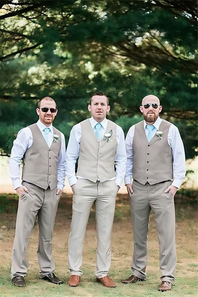 Men's 2 Piece Suit Slim Fit Formal Groomsmen Wedding Single-Breasted Vest and Pants Suit Set